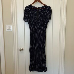 Reformation navy blue with beige polka dots dress size 6